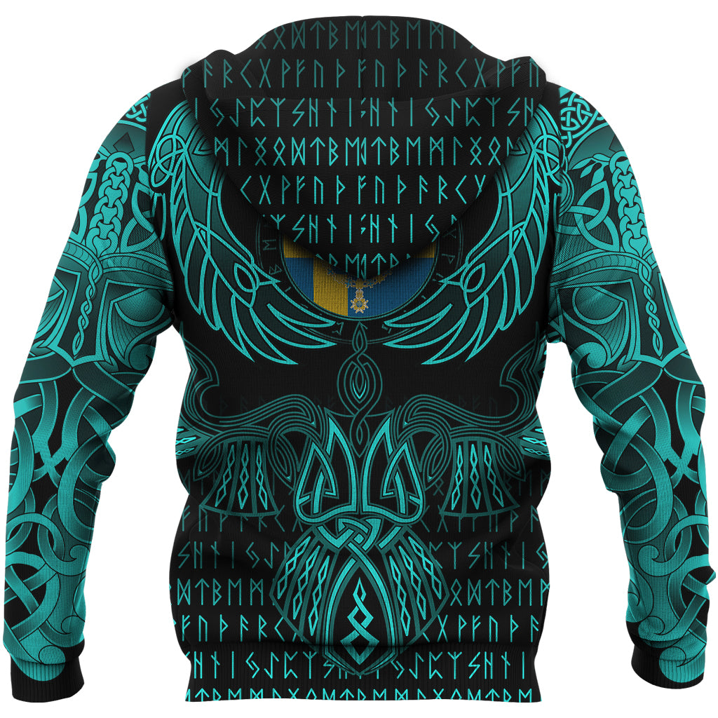Viking Sweden Zip Hoodie Valknut of Odin Cyan RLT12