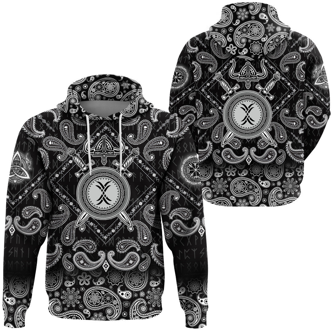 Viking Hoodie Sword Helmet and Shield with Bandana Paisley Style RLT12