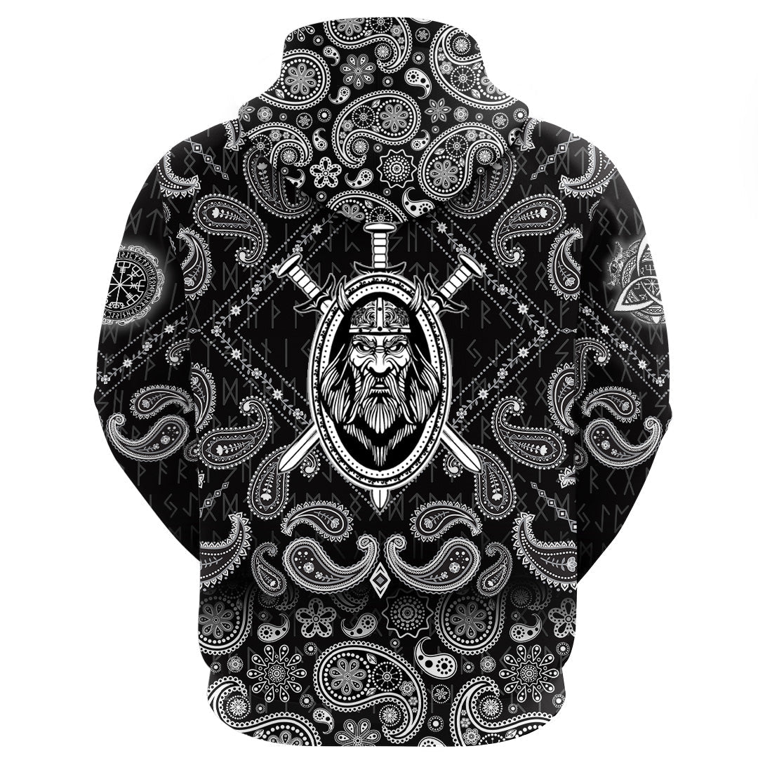 Viking Hoodie Swords Medieval Warrior Ancient Barbarian with Bandana Paisley Style RLT12