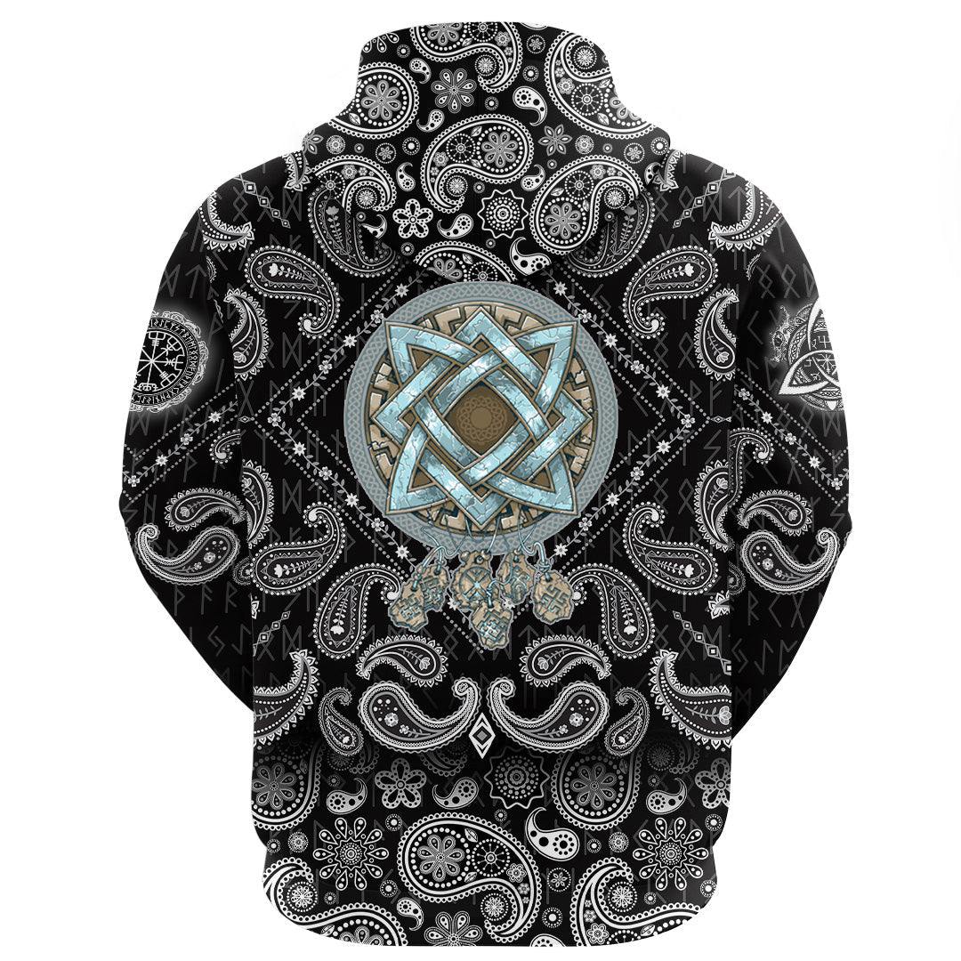 Viking Hoodie Symbols Of The Gods and Decorative Ornaments with Bandana Paisley Style RLT12