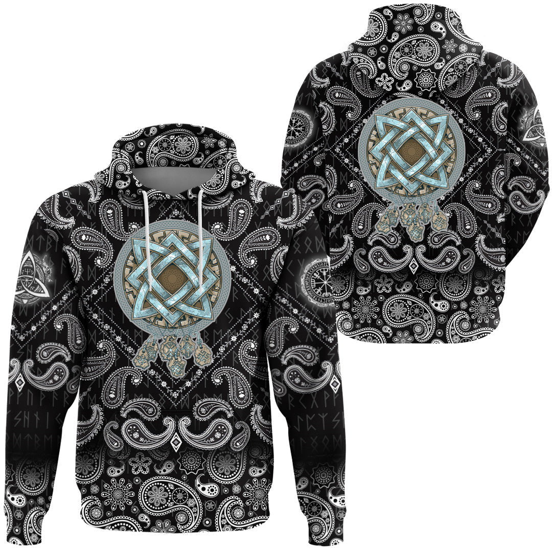 Viking Hoodie Symbols Of The Gods and Decorative Ornaments with Bandana Paisley Style RLT12