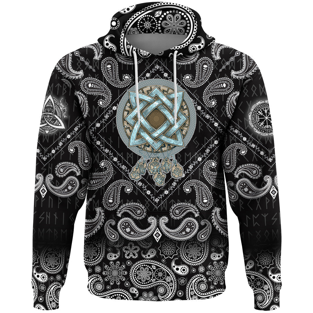 Viking Hoodie Symbols Of The Gods and Decorative Ornaments with Bandana Paisley Style RLT12