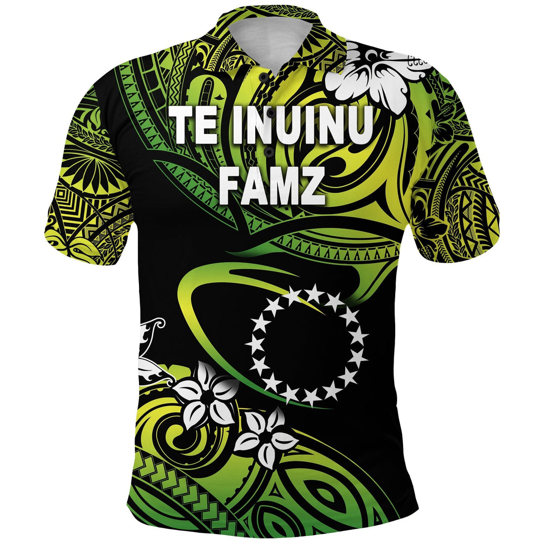 TE INUINU FAMZ Cook Islands Rugby Polo Shirt Unique Vibes Green LT8
