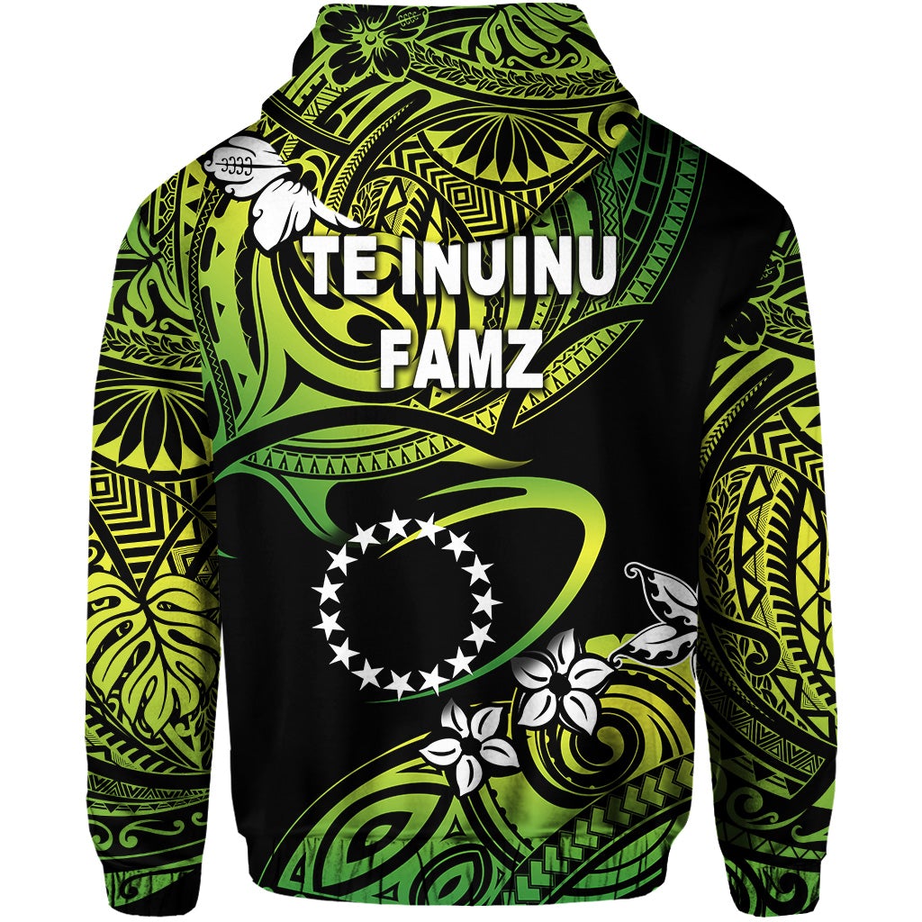 TE INUINU FAMZ Cook Islands Rugby Zip Hoodie Unique Vibes Green LT8