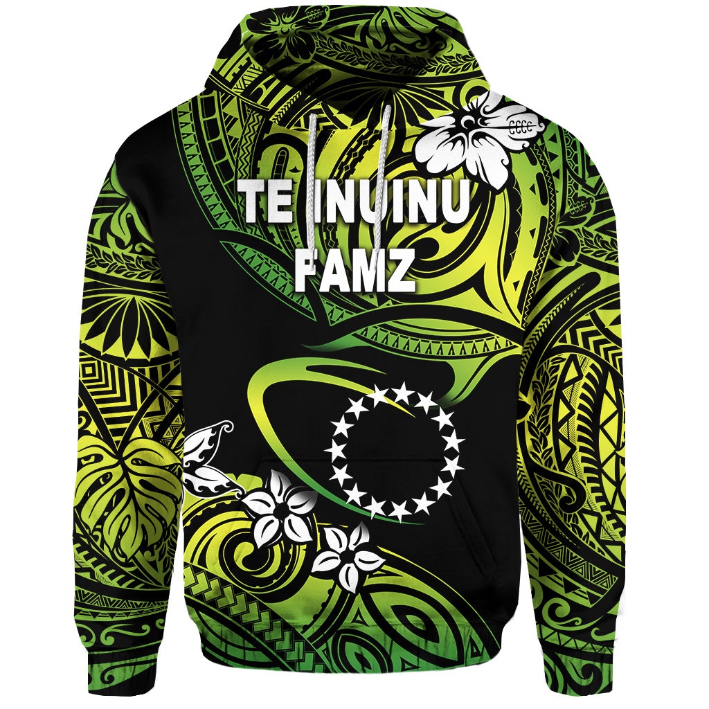 TE INUINU FAMZ Cook Islands Rugby Hoodie Unique Vibes Green LT8