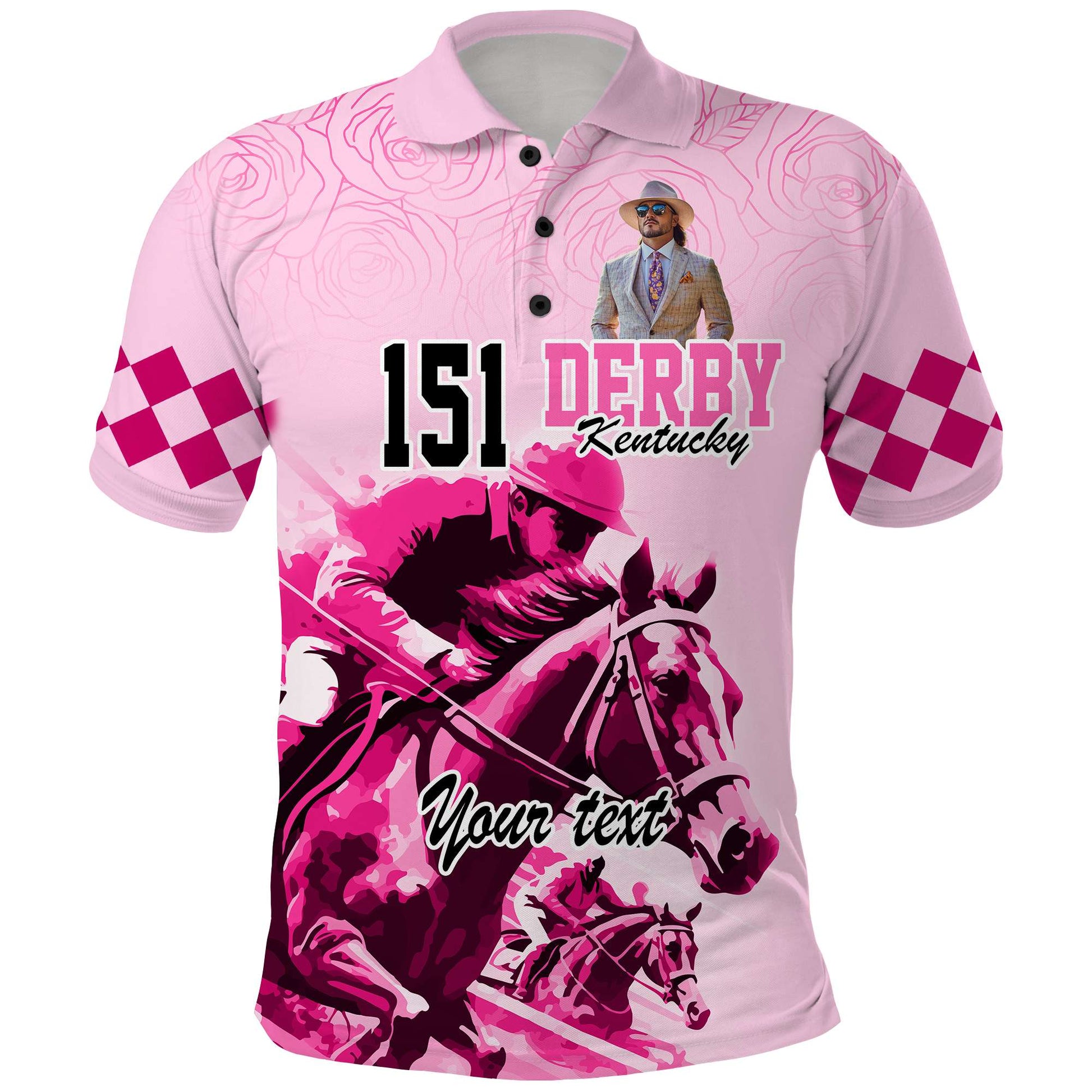 Custom Kentucky Derby Polo Shirt with Photo – Pink Out Party Horse Racing Design CTM09