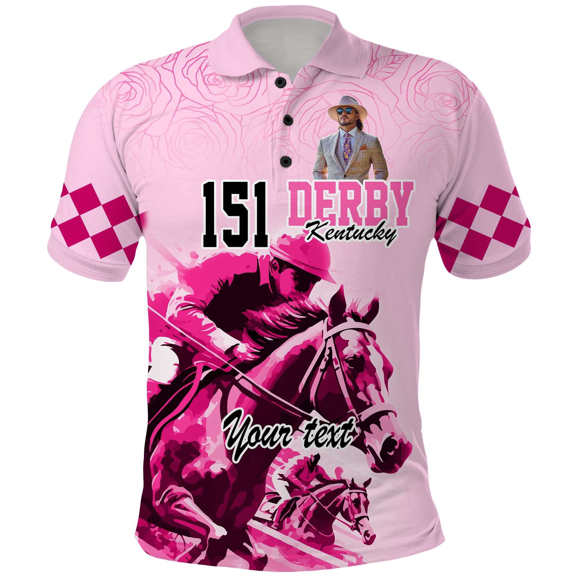 Custom Kentucky Derby Polo Shirt with Photo – Pink Out Party Horse Racing Design CTM09