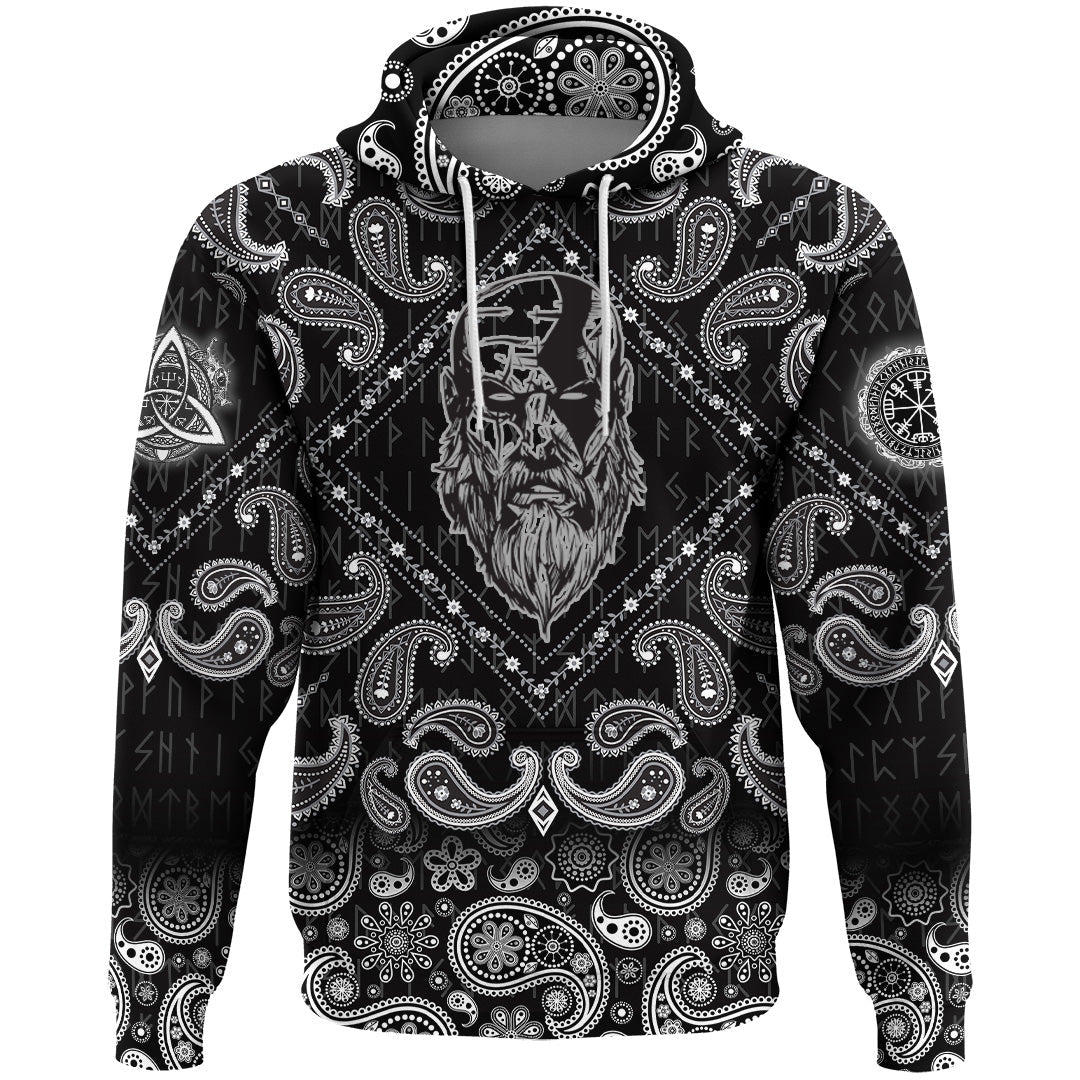 Viking Hoodie Tattoo Angry Beard Man with Bandana Paisley Style RLT12