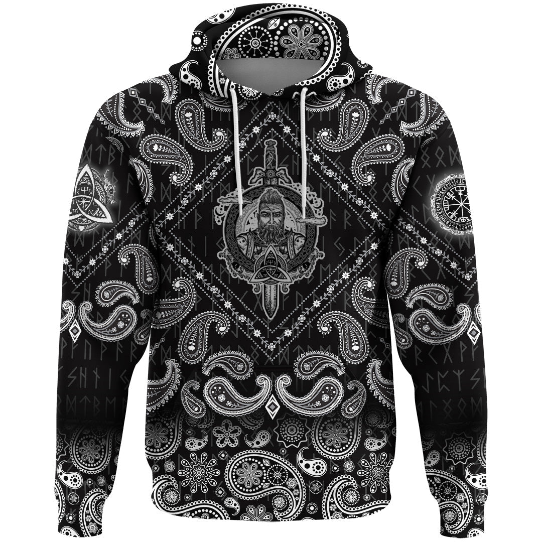 Viking Hoodie Tattoo Bearded Barbarian Of Scandinavia with Bandana Paisley Style RLT12