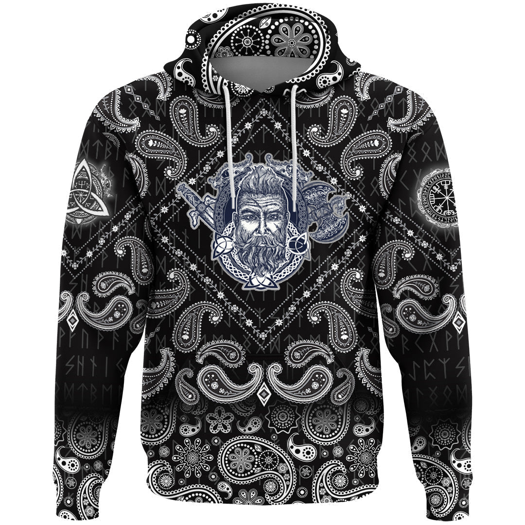 Viking Hoodie Tattoo Courage Scandinavian with Bandana Paisley Style RLT12
