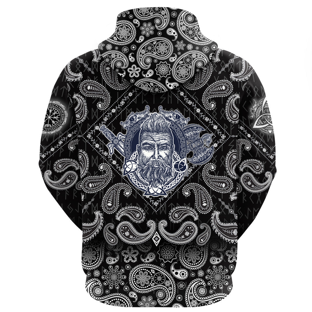 Viking Hoodie Tattoo Courage Scandinavian with Bandana Paisley Style RLT12