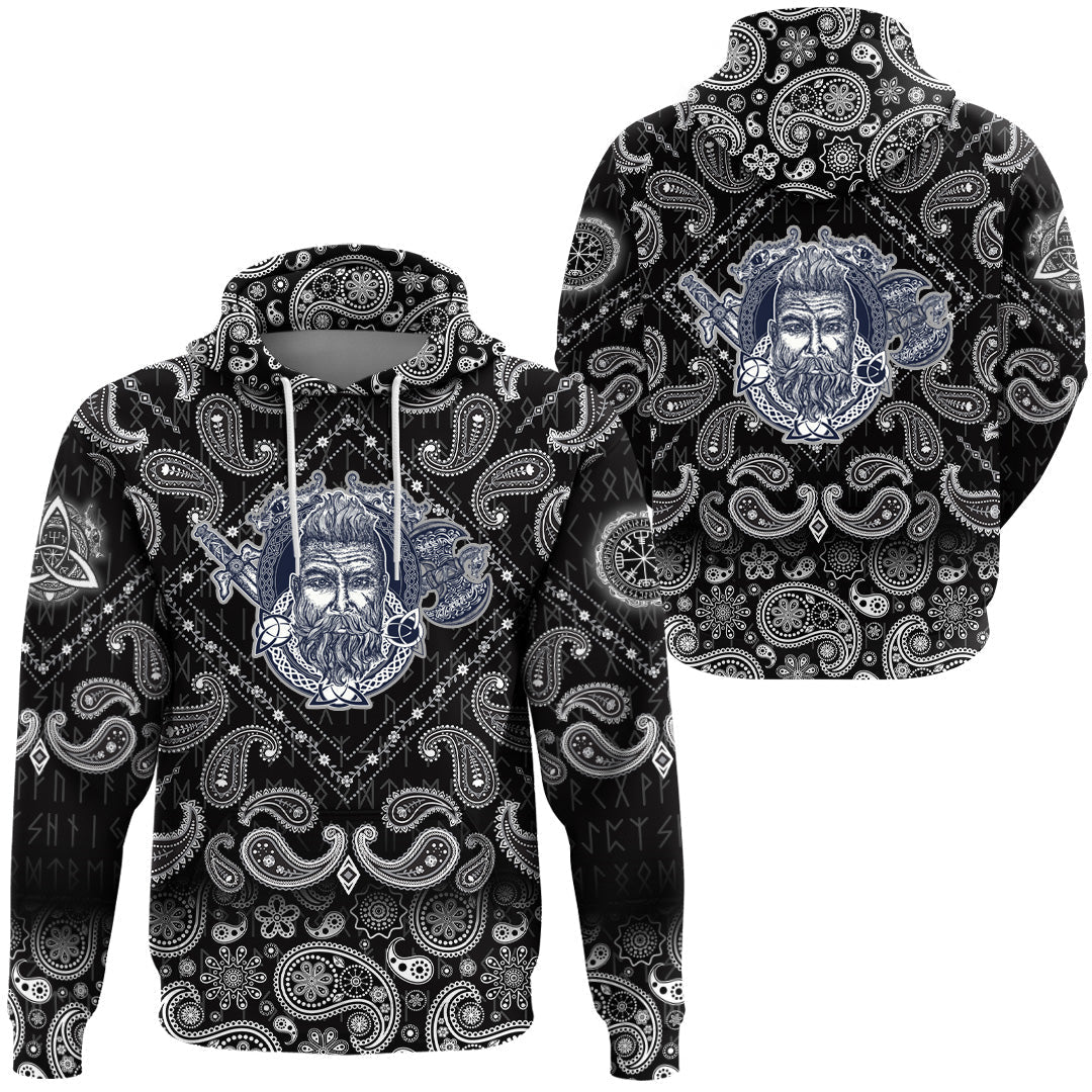 Viking Hoodie Tattoo Courage Scandinavian with Bandana Paisley Style RLT12