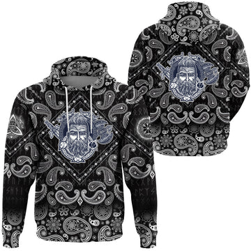 Viking Hoodie Tattoo Courage Scandinavian with Bandana Paisley Style RLT12