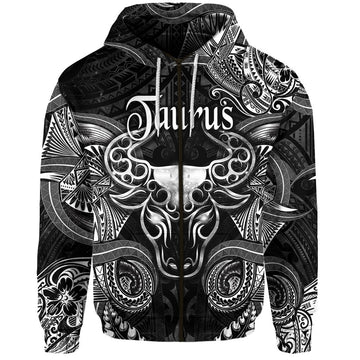 Taurus Zodiac Polynesian Zip Hoodie Unique Style Black LT8