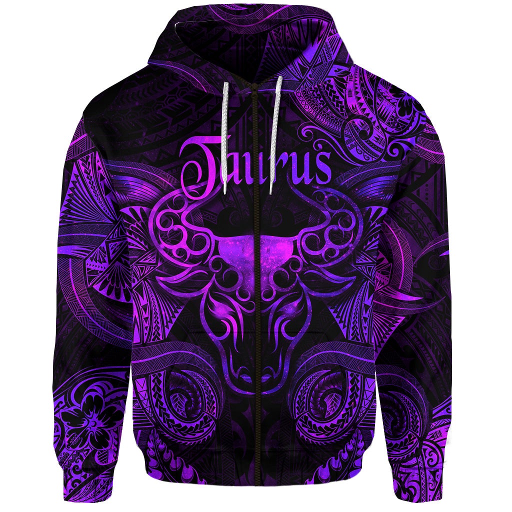 Taurus Zodiac Polynesian Zip Hoodie Unique Style Purple LT8