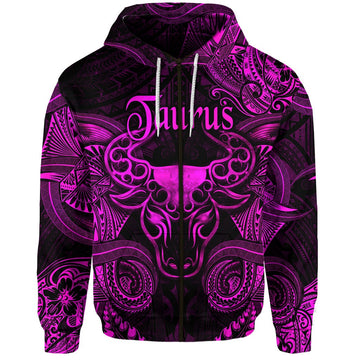 Taurus Zodiac Polynesian Zip Hoodie Unique Style Pink LT8