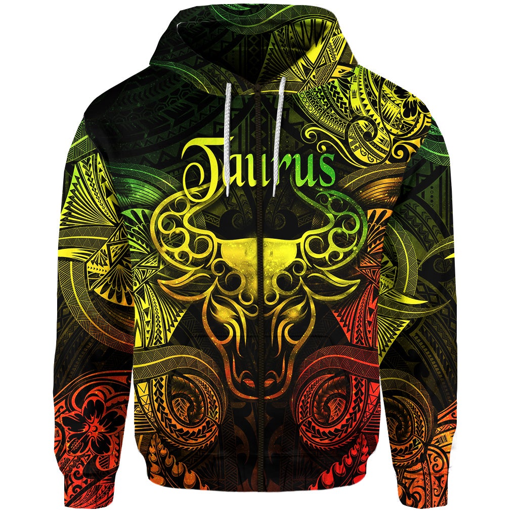 Taurus Zodiac Polynesian Zip Hoodie Unique Style Reggae LT8
