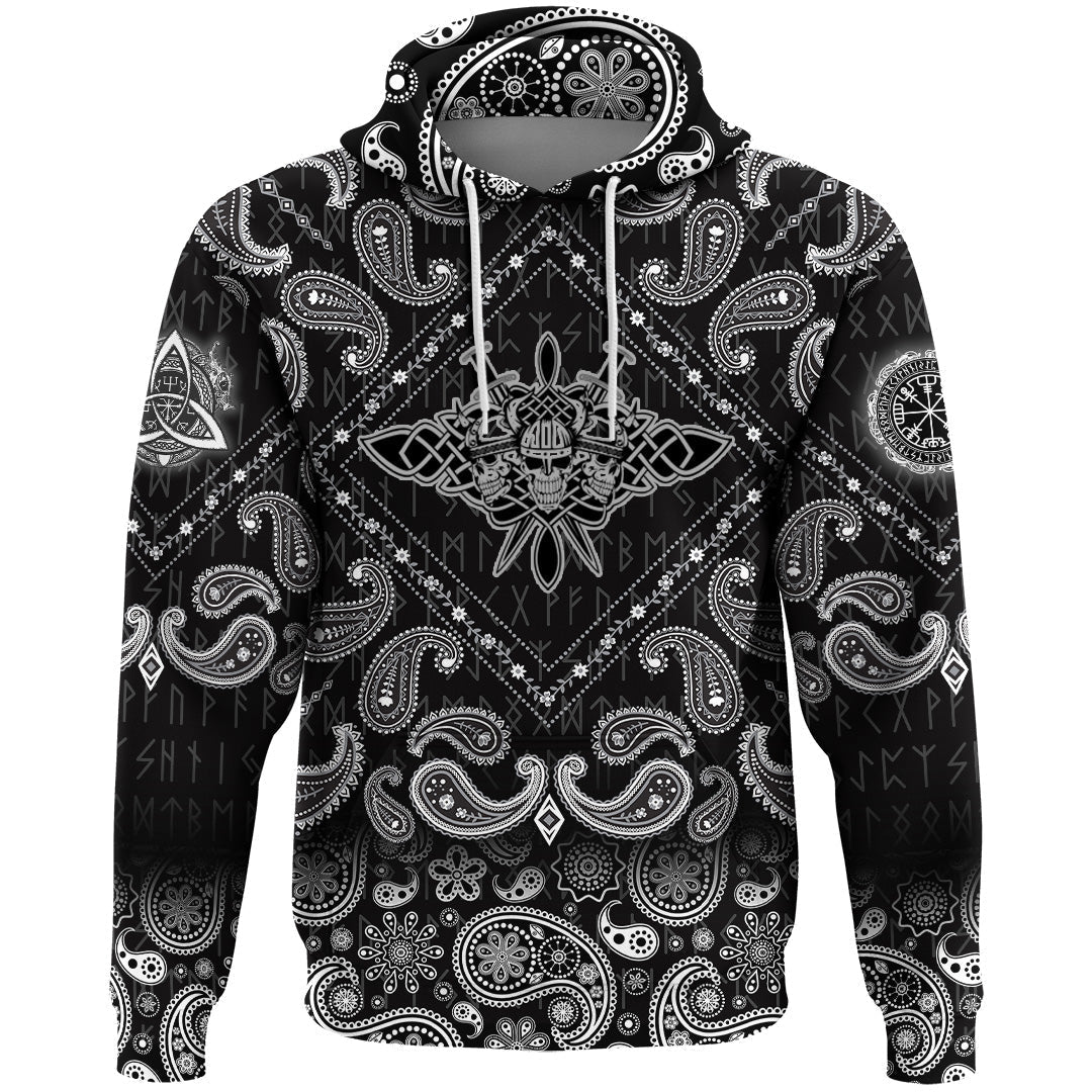 Viking Hoodie The Image Skull In An Ancient Helmet Of and Celtic Patterns with Bandana Paisley Style RLT12