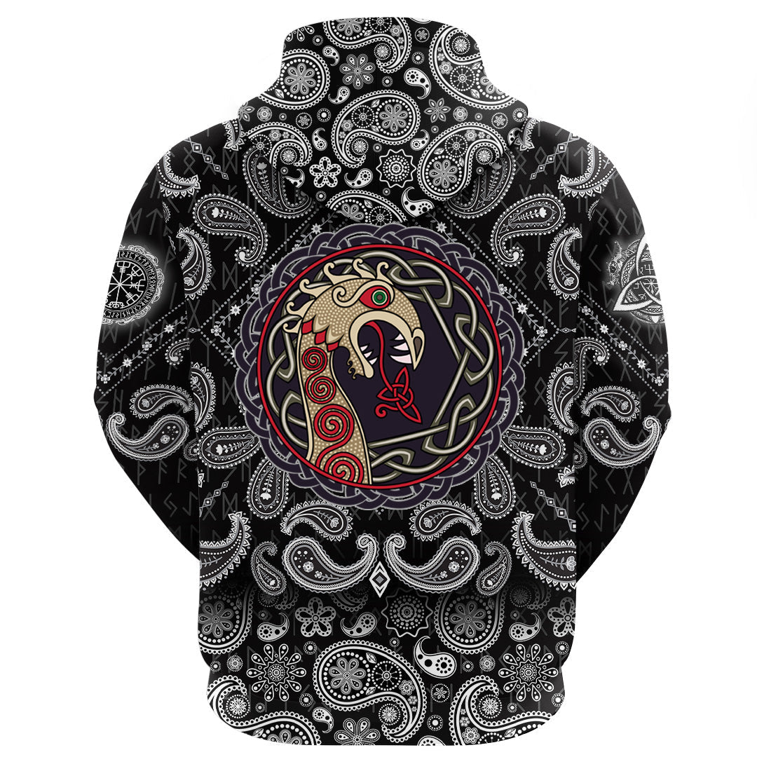 Viking Hoodie The Nasal Figure Of The Ship Drakkar In The Form Of Dragon with Bandana Paisley Style RLT12