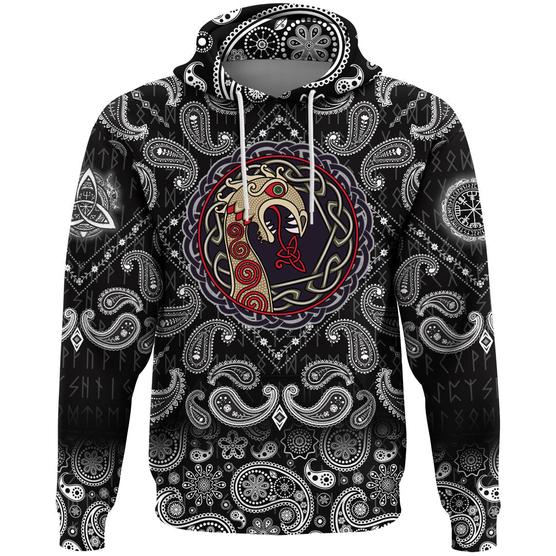 Viking Hoodie The Nasal Figure Of The Ship Drakkar In The Form Of Dragon with Bandana Paisley Style RLT12
