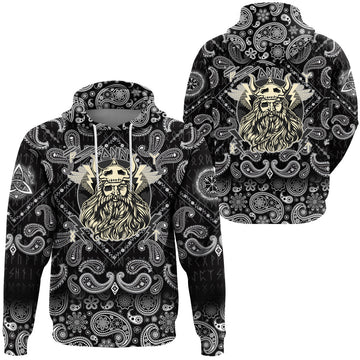Viking Hoodie The Norse God Odin with Bandana Paisley Style RLT12