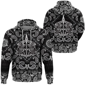 Viking Hoodie The Spear Of The God Odin Gungnir Two Wolves with Bandana Paisley Style RLT12
