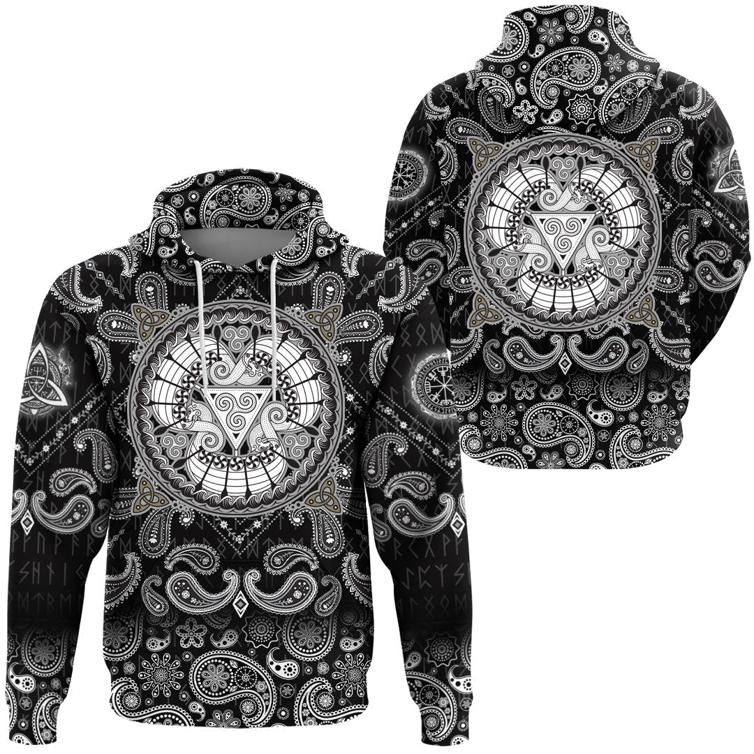 Viking Hoodie The Three Scandinavian Ships Drakkar with Bandana Paisley Style RLT12