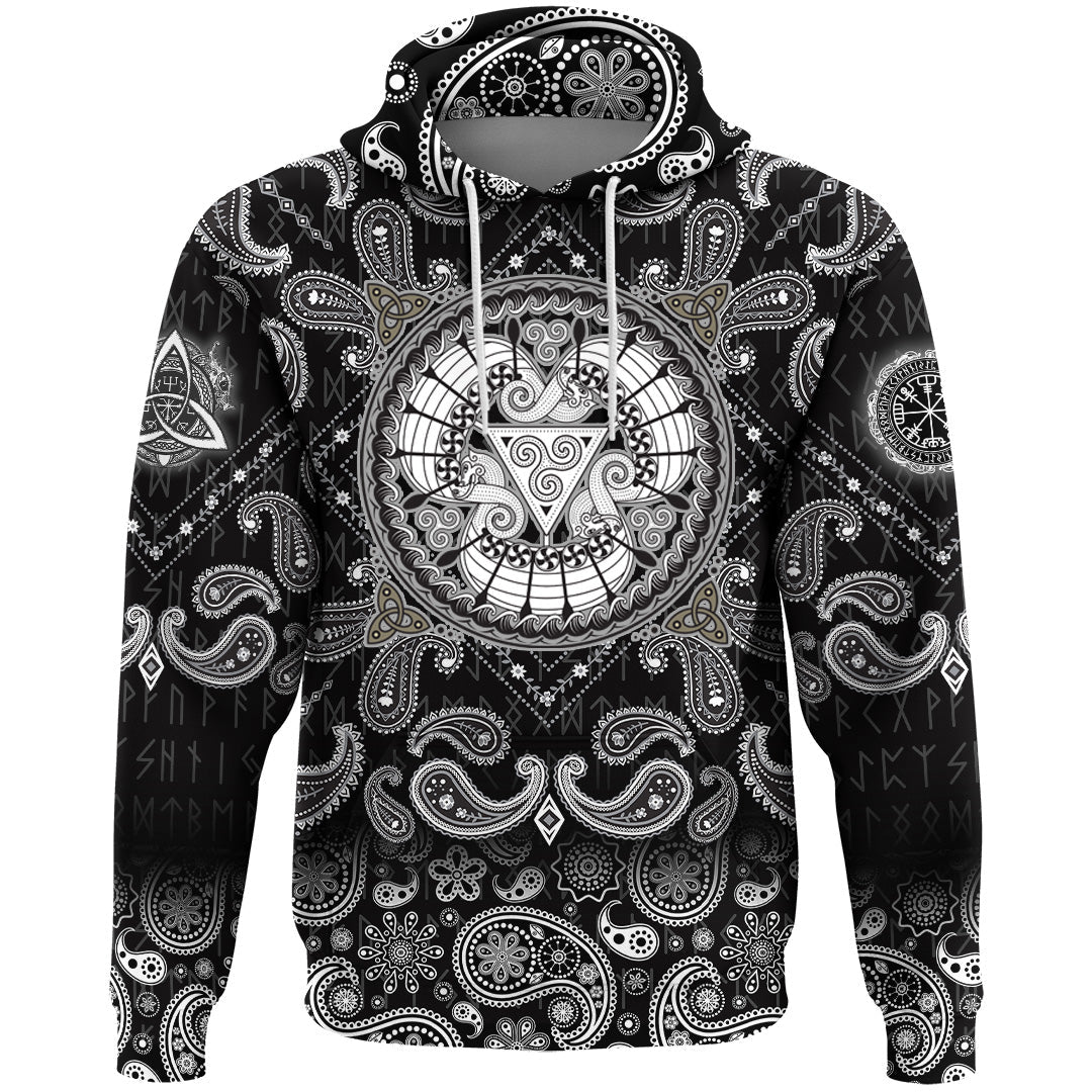 Viking Hoodie The Three Scandinavian Ships Drakkar with Bandana Paisley Style RLT12