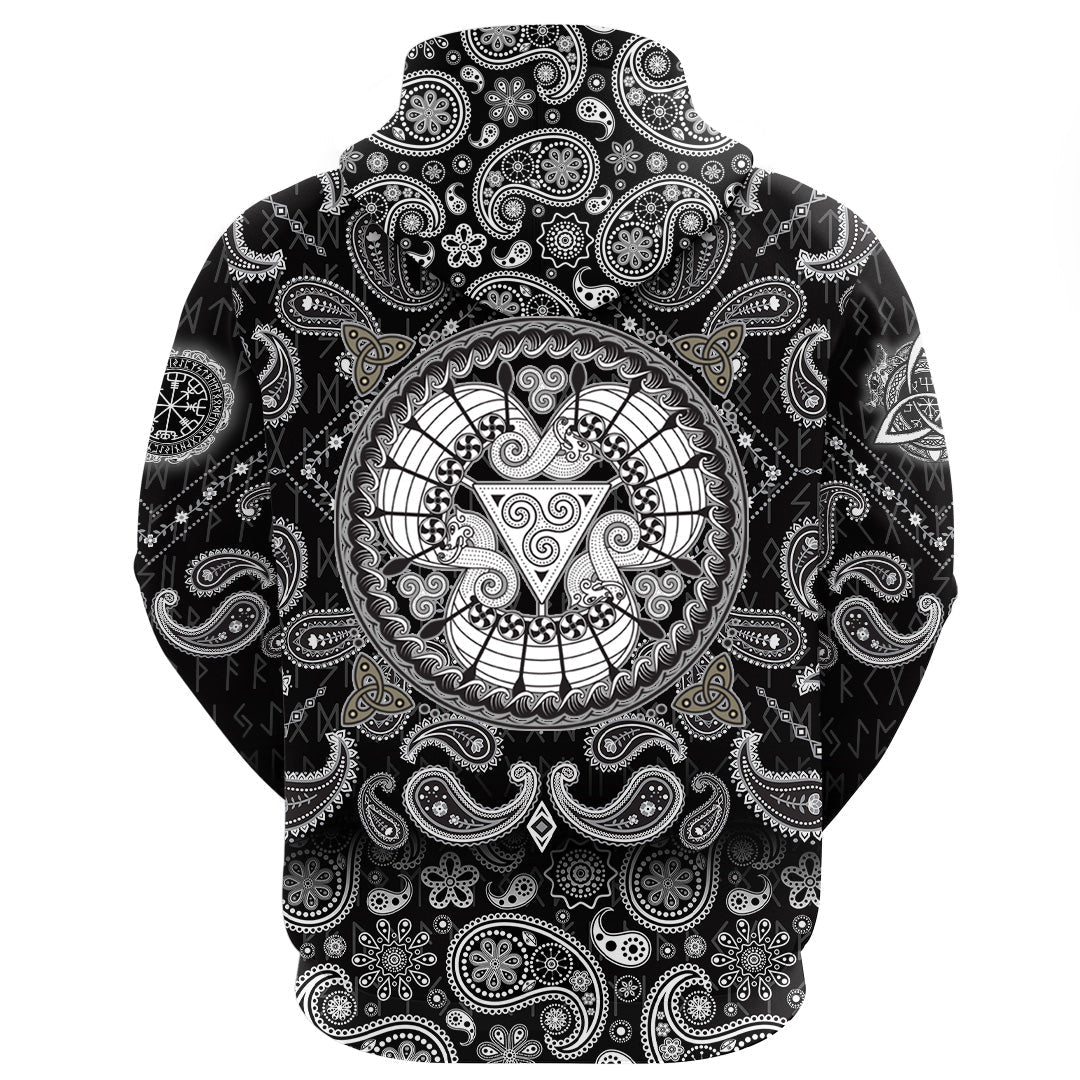 Viking Hoodie The Three Scandinavian Ships Drakkar with Bandana Paisley Style RLT12