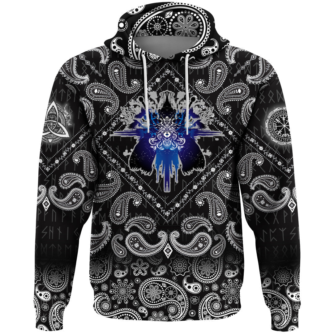 Viking Hoodie The Valkyrie At The Starry Sky Through Which Flies Flock Of Birds with Bandana Paisley Style RLT12