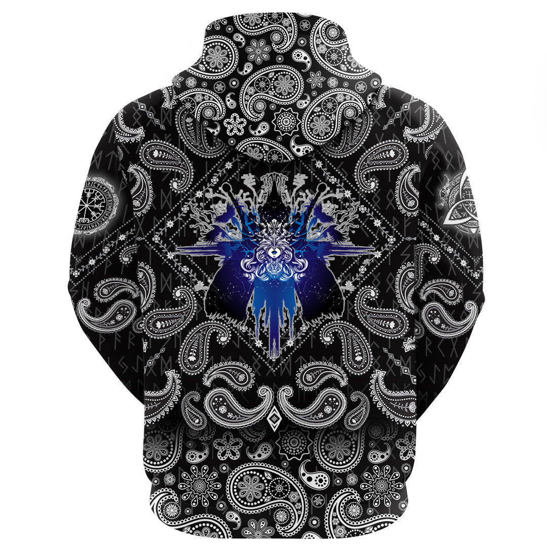 Viking Hoodie The Valkyrie At The Starry Sky Through Which Flies Flock Of Birds with Bandana Paisley Style RLT12
