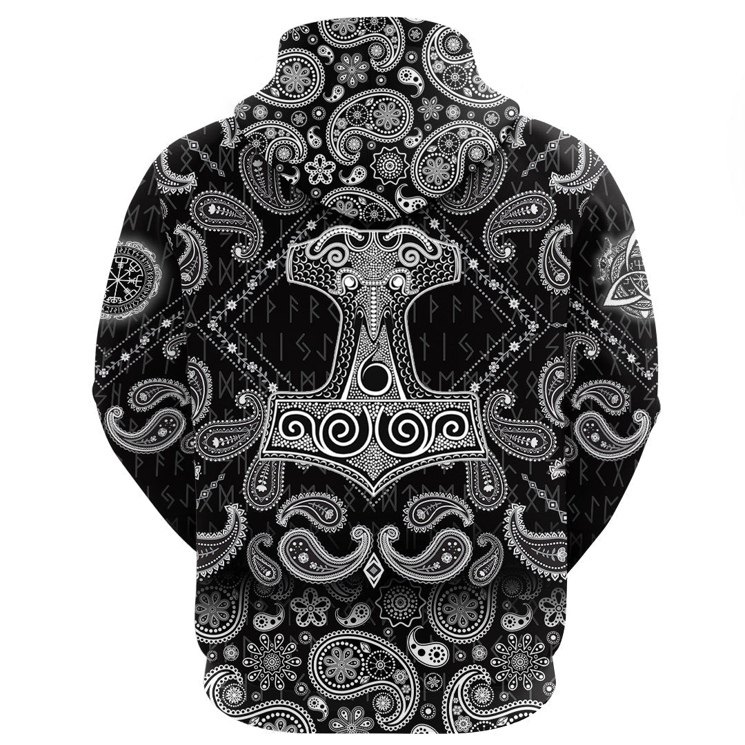 Viking Hoodie Thor Hammer Mjolnir with Bandana Paisley Style RLT12