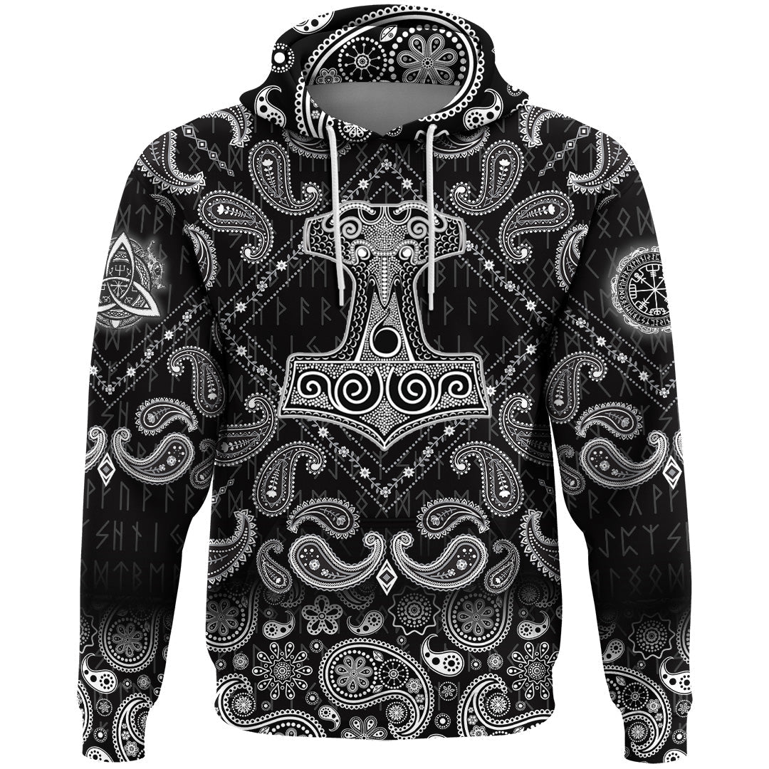 Viking Hoodie Thor Hammer Mjolnir with Bandana Paisley Style RLT12