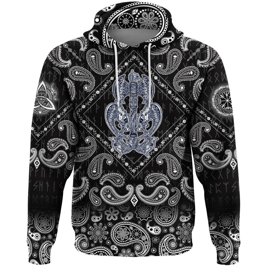 Viking Hoodie Thors Hammer Axe Viking with Bandana Paisley Style RLT12