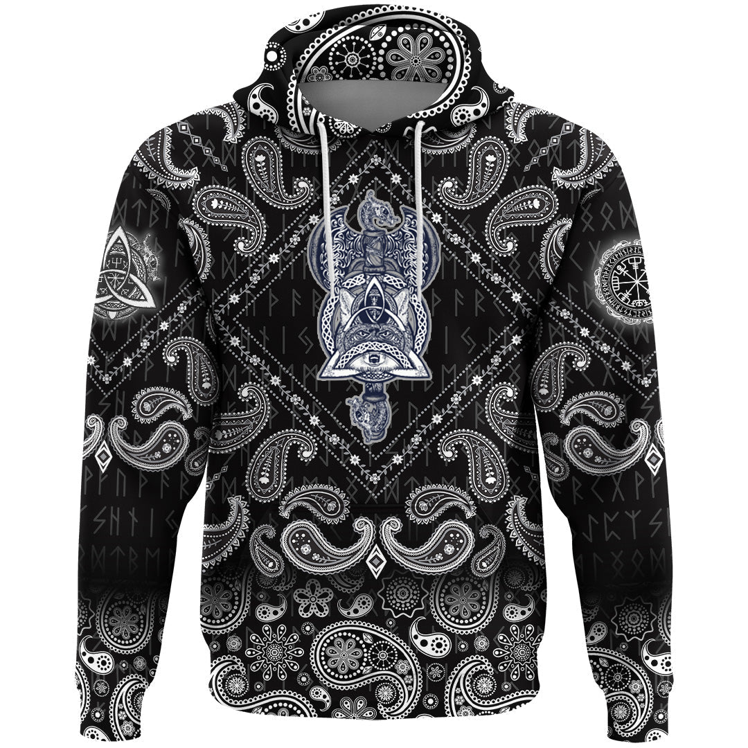 Viking Hoodie Thors Hammer Tattoo Axe Warrior Fox Celtic Style with Bandana Paisley Style RLT12
