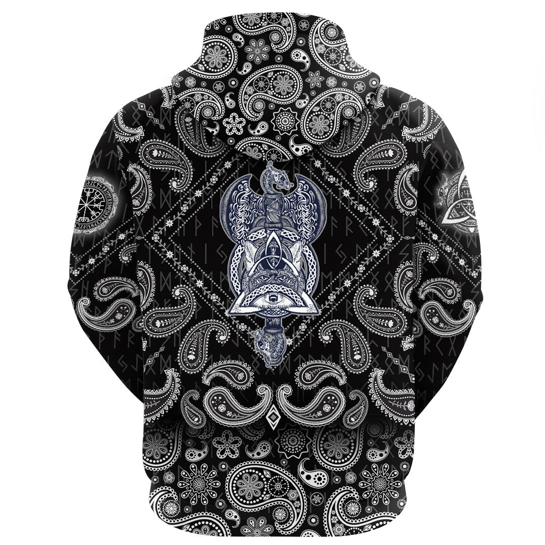 Viking Hoodie Thors Hammer Tattoo Axe Warrior Fox Celtic Style with Bandana Paisley Style RLT12