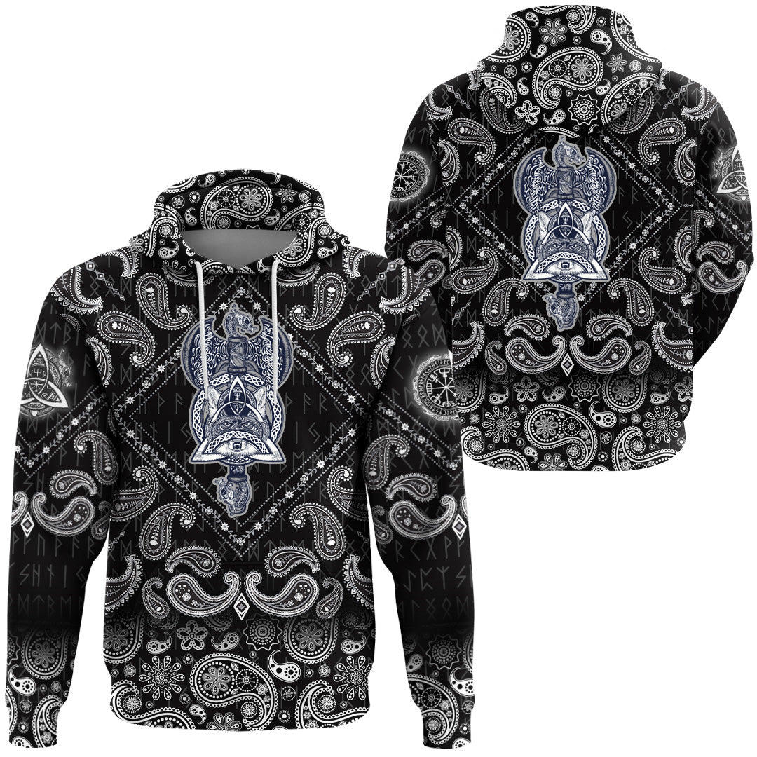 Viking Hoodie Thors Hammer Tattoo Axe Warrior Fox Celtic Style with Bandana Paisley Style RLT12