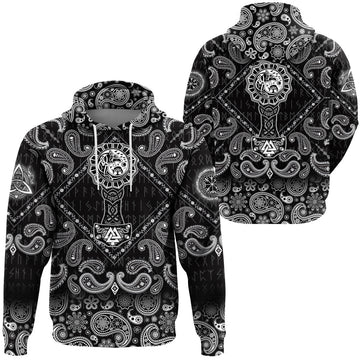 Viking Hoodie Thors Hammer with Bandana Paisley Style RLT12