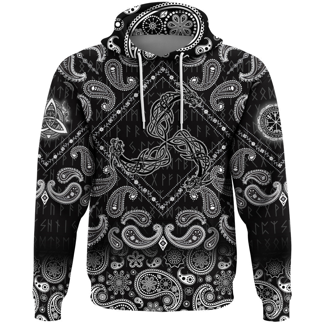 Viking Hoodie Three Dragons with Bandana Paisley Style RLT12