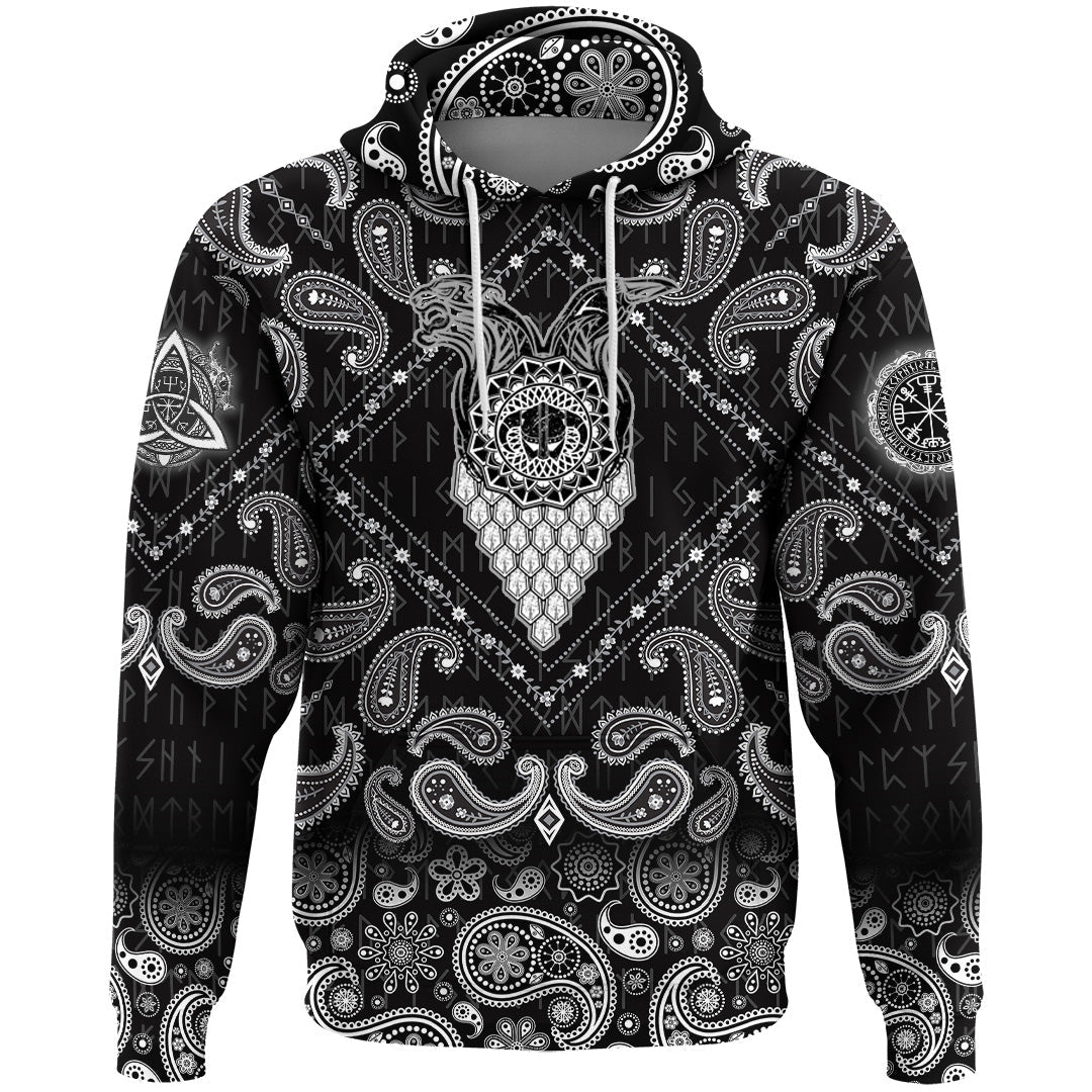 Viking Hoodie Tiger and Raven Vikings Helmet with Bandana Paisley Style RLT12