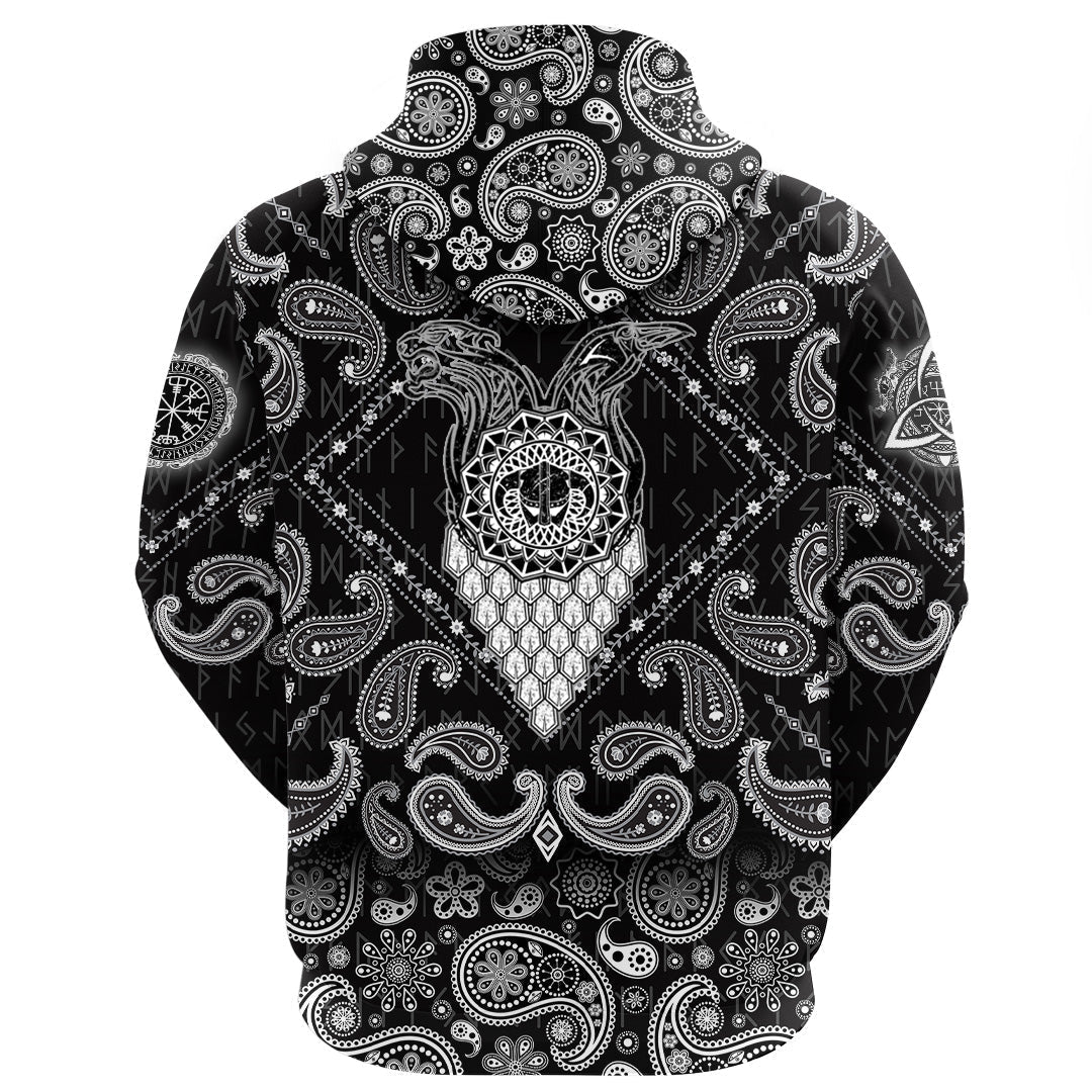 Viking Hoodie Tiger and Raven Vikings Helmet with Bandana Paisley Style RLT12