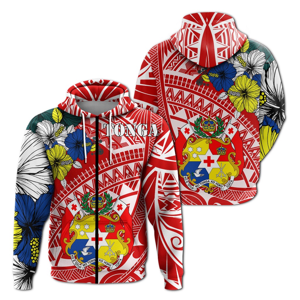 Tonga Zip Up Hoodie Polynesian Pattern Red Color LT7