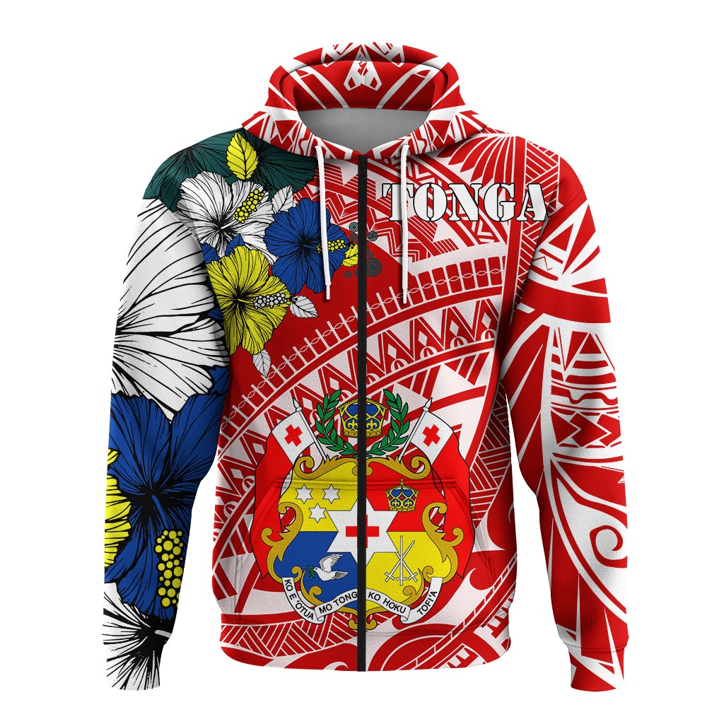 Tonga Zip Up Hoodie Polynesian Pattern Red Color LT7