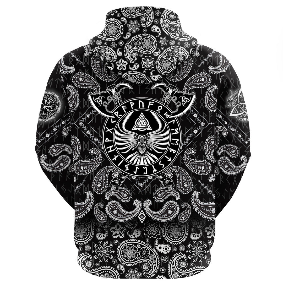 Viking Hoodie Totemic Raven Of Celts and Valknut with Bandana Paisley Style RLT12