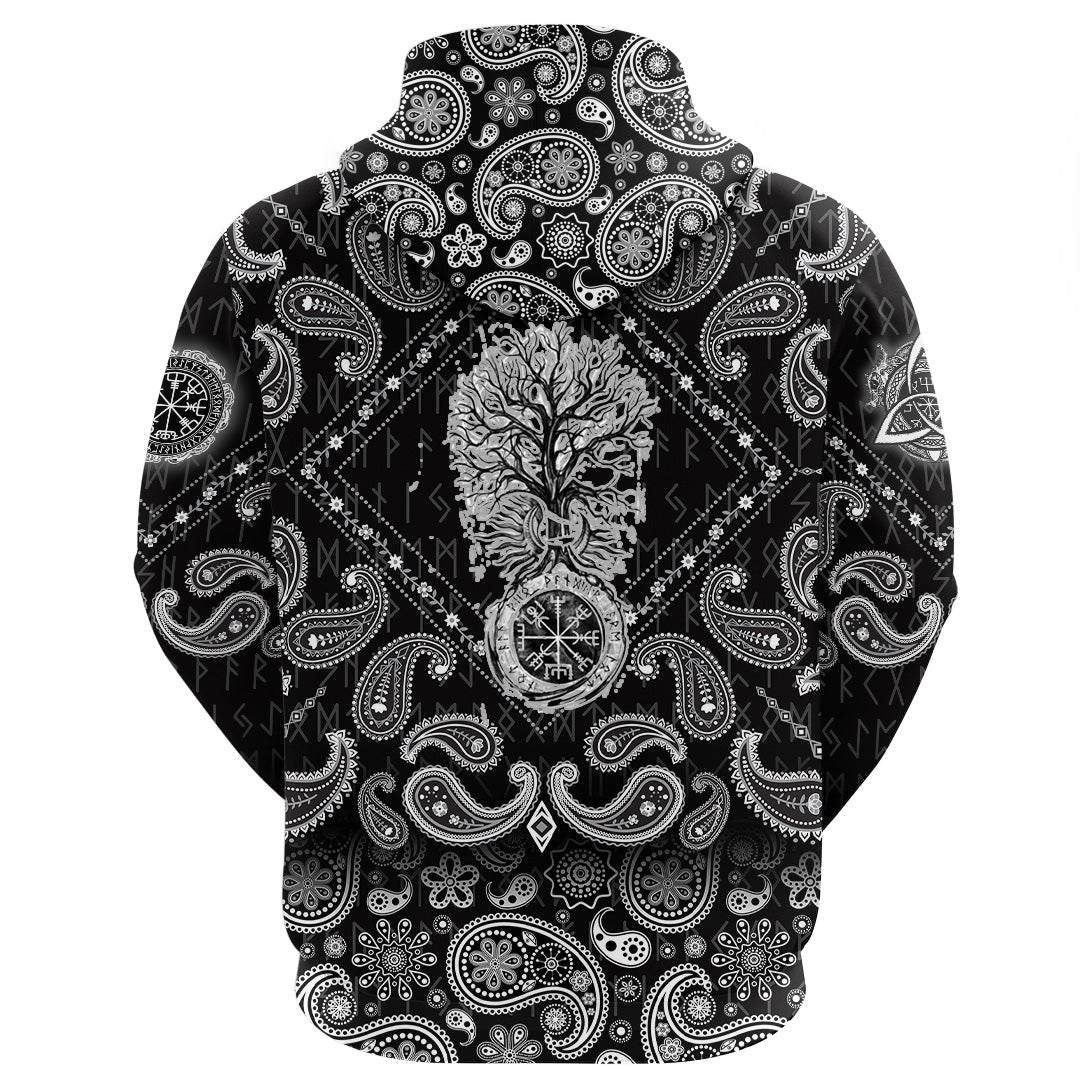 Viking Hoodie Tree With Traditional Vegvisir and Historical Sun with Bandana Paisley Style RLT12