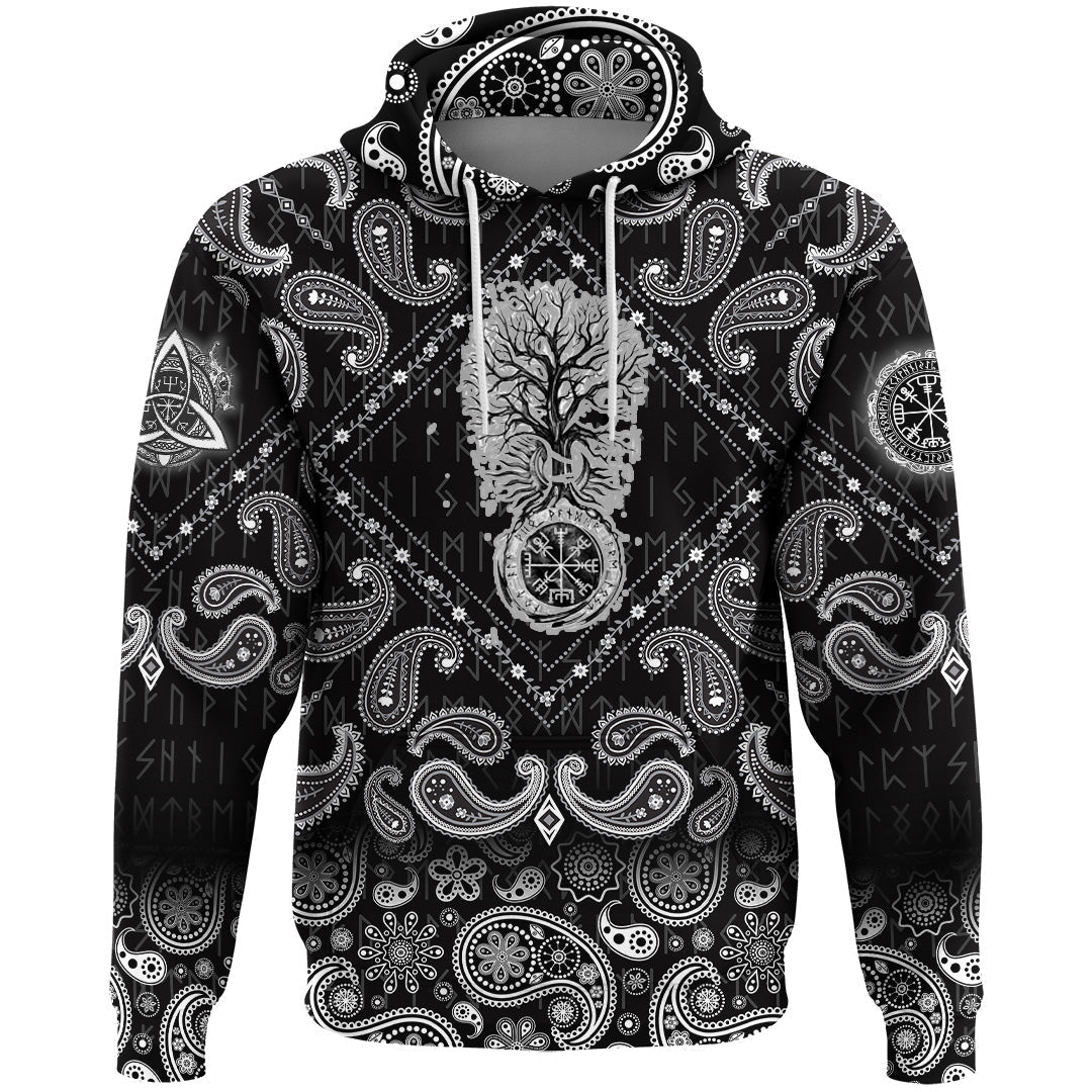Viking Hoodie Tree With Traditional Vegvisir and Historical Sun with Bandana Paisley Style RLT12
