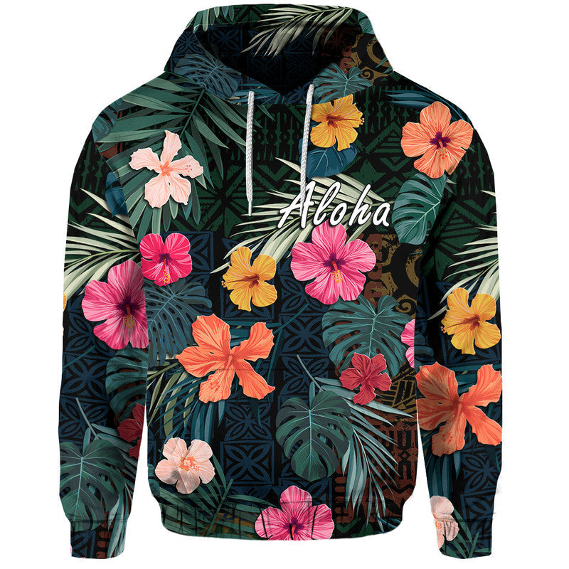 Custom Hawaii Hoodie Tribal Elements And Hibiscus Version LT9