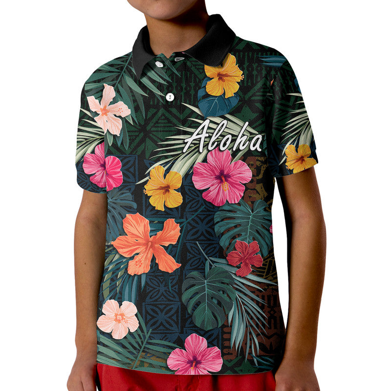 Hawaii Polo Shirt Tribal Elements And Hibiscus Version LT9