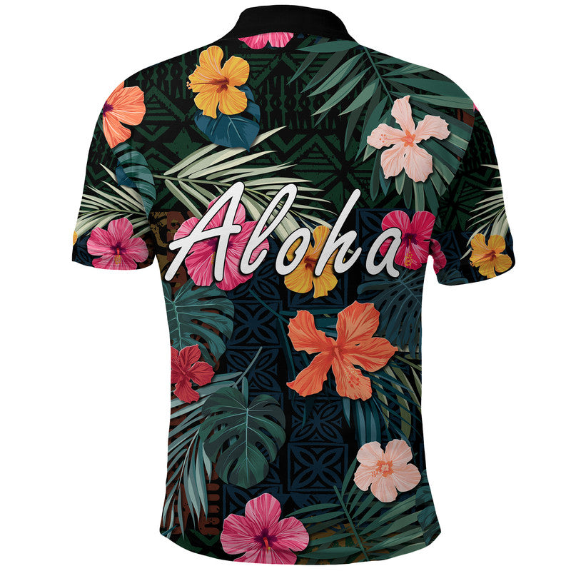 Hawaii Polo Shirt Tribal Elements And Hibiscus Version LT9