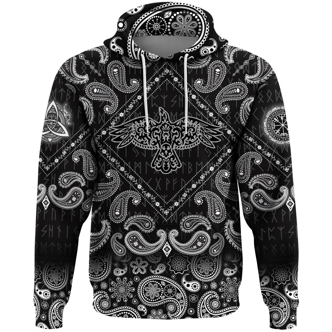 Viking Hoodie Tribal Raven Ethnic Style Tattoo with Bandana Paisley Style RLT12